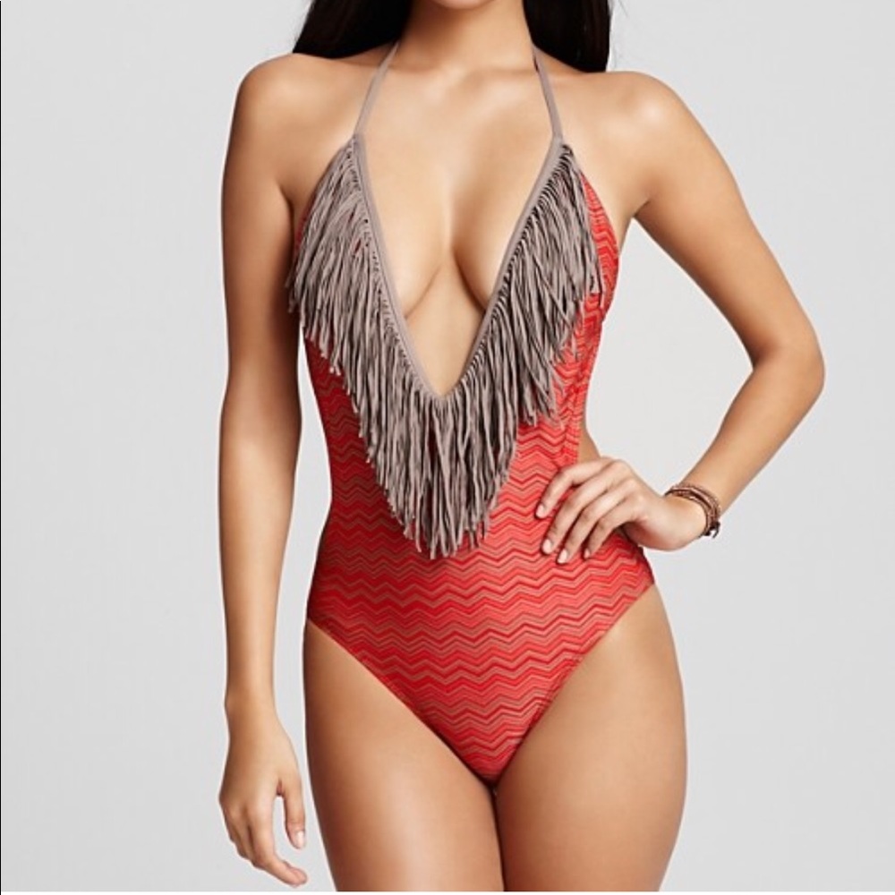 L*Space Fringe Aztec Boho One Piece bathing suit